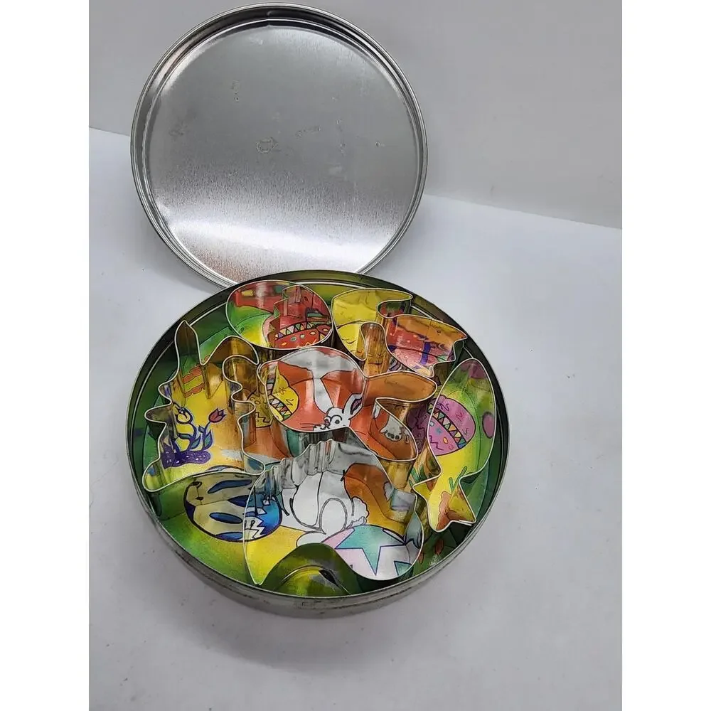 Easter Metal Mini Cookie Cutters Set Of 6 With Tin Bunny Eggs Animal Shapes